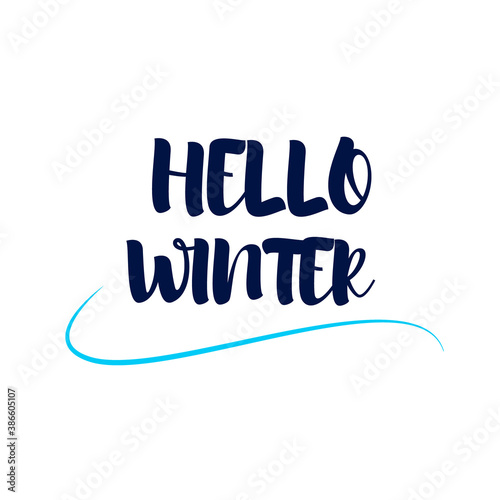 Hello winter in hand drawn lettering. Cute design for greeting card cover. illustration in flat style