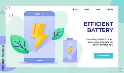 Efficient battery lightning on display smarftphone screen battery campaign for web website home homepage landing page template banner with flat style