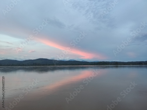 Beautiful sunrise on Mekong river at Chiang Khan, border of Thailand and Laos, Loei province,Thailand.