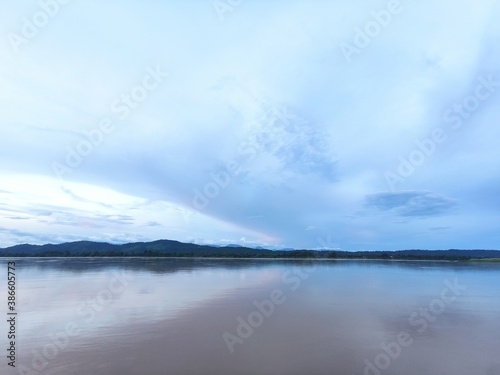 Beautiful sunrise on Mekong river at Chiang Khan, border of Thailand and Laos, Loei province,Thailand.