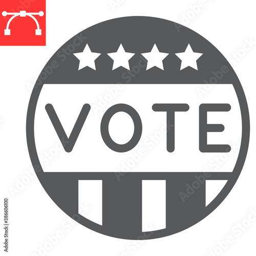 Vote badge glyph icon, election and democratic, vote button sign vector graphics, editable stroke solid icon, eps 10. photo