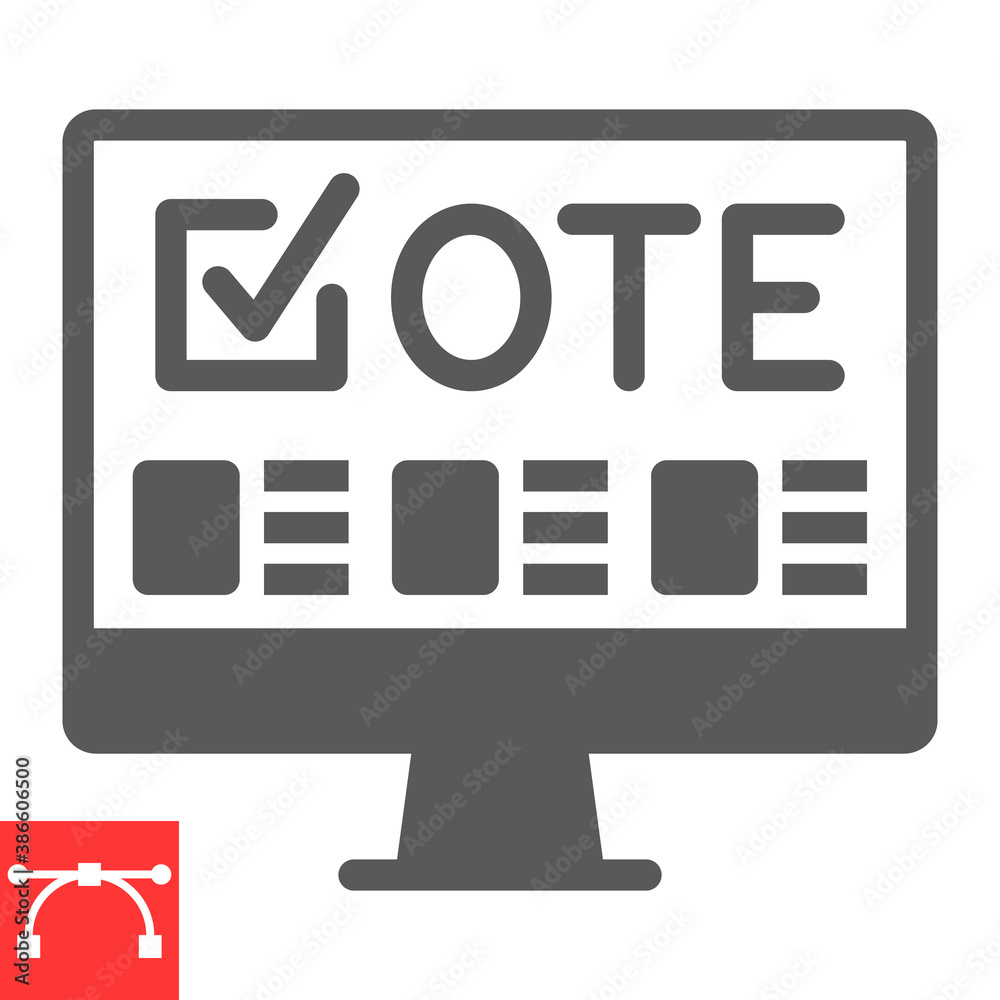 Online voting glyph icon, election and online vote, monitor sign vector graphics, editable stroke solid icon, eps 10. Online voting glyph icon, election and online vote, monitor sign vector graphics, editable stroke solid icon, eps 10.