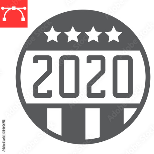 Vote badge 2020 glyph icon, election and democratic, vote button sign vector graphics, editable stroke solid icon, eps 10. photo