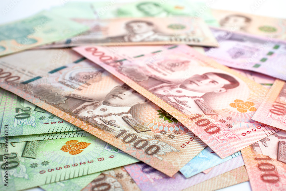 money banknote thai baht on white background, savings money and financial business concept, copy space money banknote thai baht on white background, savings money and financial business concept, copy space