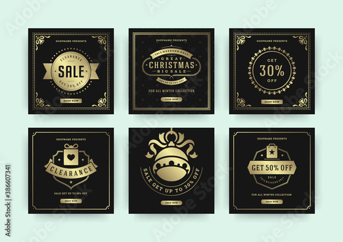 Christmas sale web banners for social media mobile apps.