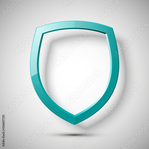 Protection empty shield concept. Safety badge icon. Privacy transparent banner. Security plain label. Defense tag. Presentation simple sticker shape. Defense blank sign. illustration