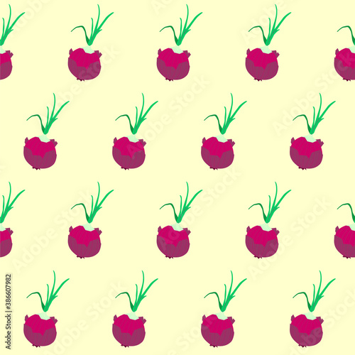Pattern red onion with green feathers
