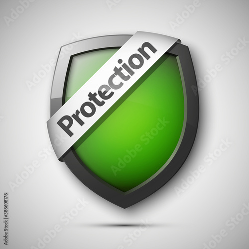 Protection guard shield concept. Safety badge color icon. Privacy colorful banner shield. Security label. Defense tag. Presentation shining sticker shield shape. Defense safeguard sign illustration