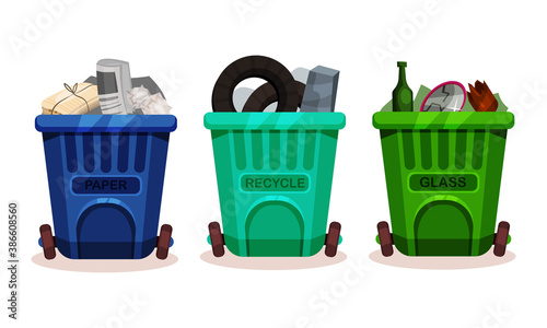 Trash Bins Full of Sorted Garbage Vector Set
