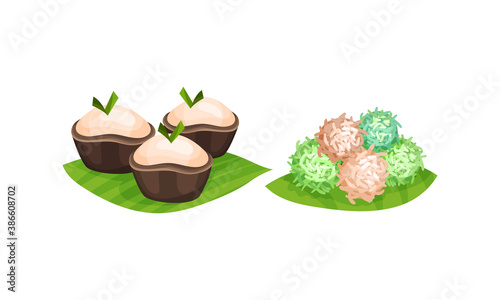 Arabic Sweets Served on Green Leaf Vector Set