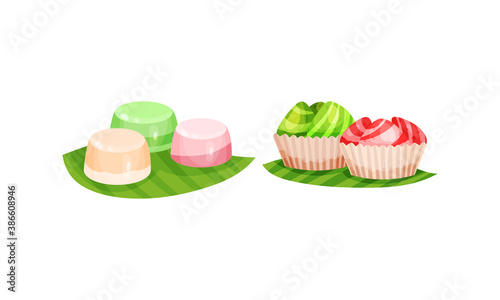 Arabic Sweets Served on Green Leaf Vector Set