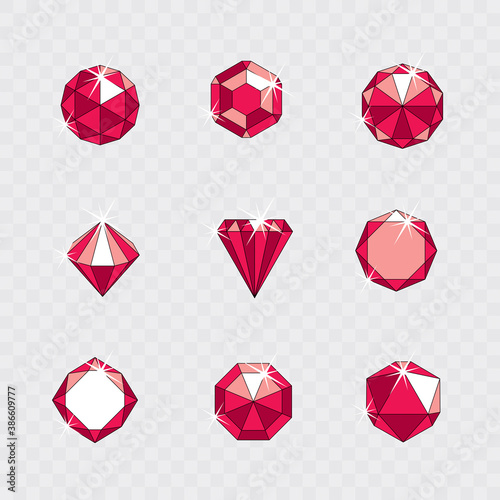 Set of vector shining gemstone design elements. Business identity abstract symbol