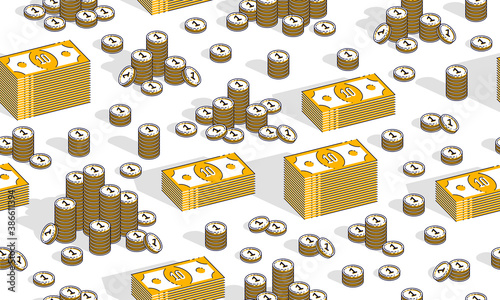 Money cash seamless background, dollar currency money signs, backdrop for financial business website or economical theme ads and information, vector wallpaper or web site background.