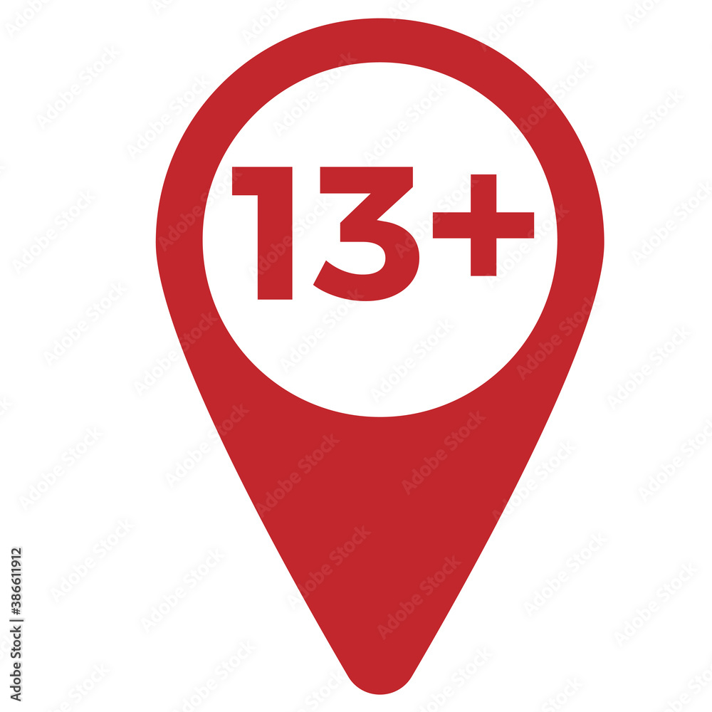 Red drop icon pointer with age limit 13 Red drop icon pointer with age limit 13