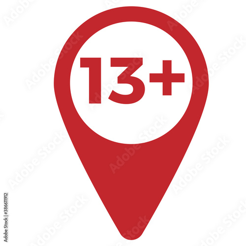 Red drop icon pointer with age limit 13