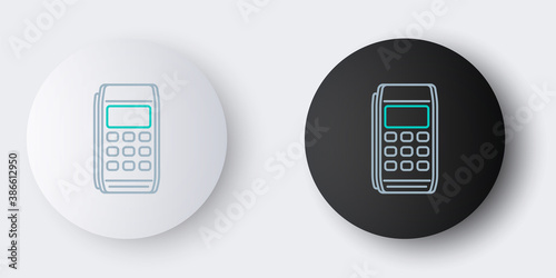 Line Pos terminal icon isolated on grey background. Payment terminal transaction. Pay by card. Colorful outline concept. Vector.