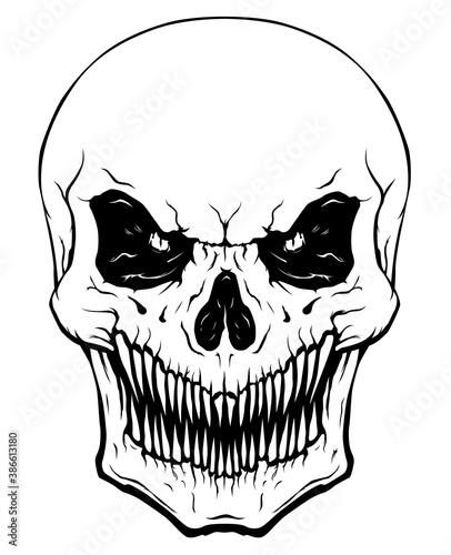 Tattoo skull with sharp teeth