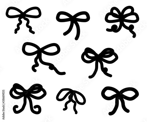 Bow on a white background. Symbol. Collection of various bows. Vector illustration.