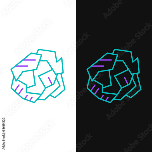 Line Crumpled paper ball icon isolated on white and black background. Colorful outline concept. Vector.