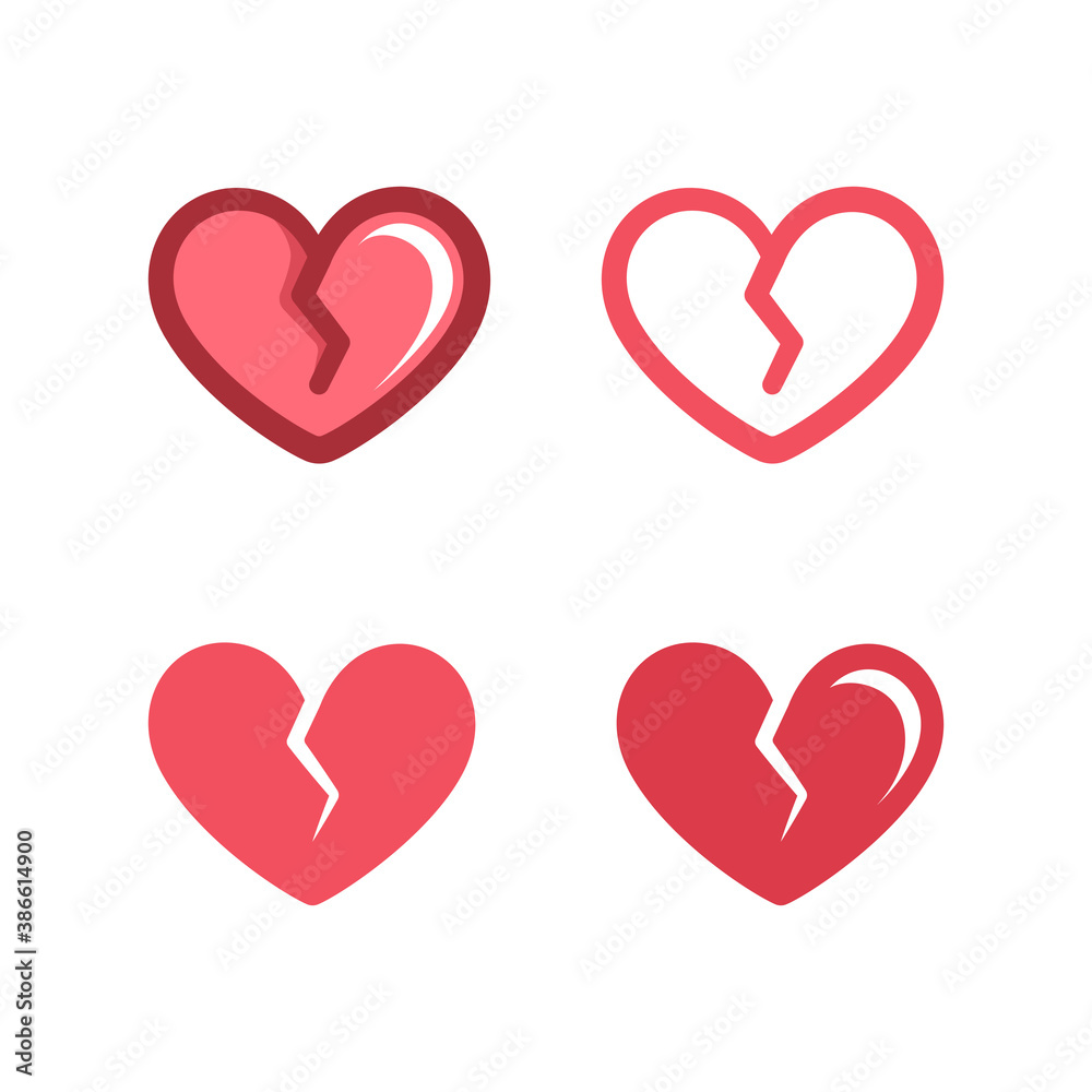 Red broken heart cartoon sticker patch icon design set. Simple flat minimal vector illustration. Valentine's day, heartbreak, love, divorce, hurt, sign, symbol. Red broken heart cartoon sticker patch icon design set. Simple flat minimal vector illustration. Valentine's day, heartbreak, love, divorce, hurt, sign, symbol.