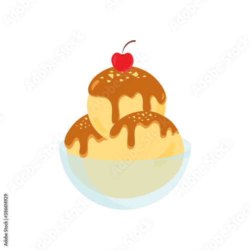 Ice cream cone waffle cartoon including various flavored ice cream and chocolate ice cream strawberry vanilla topper sundae strawberry chocolate sauce caramel sauce vector illustration