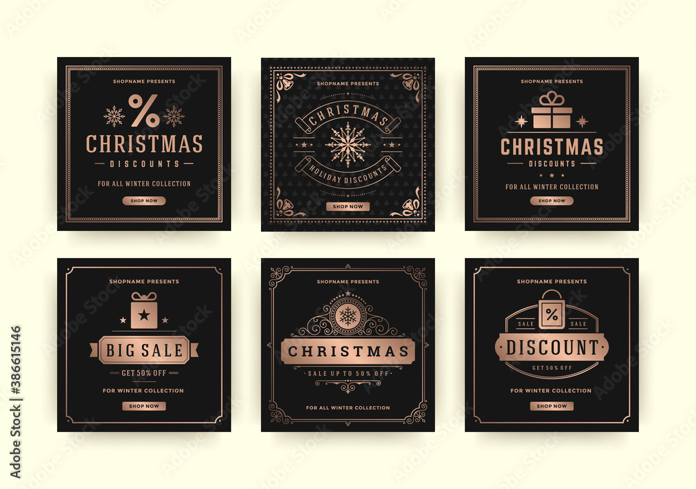 Christmas sale web banners for social media mobile apps