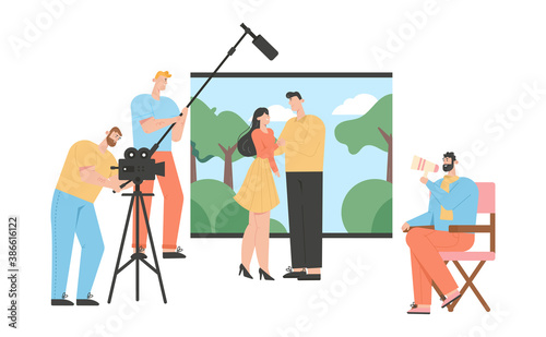 Movie production concept. Film making romantic scene