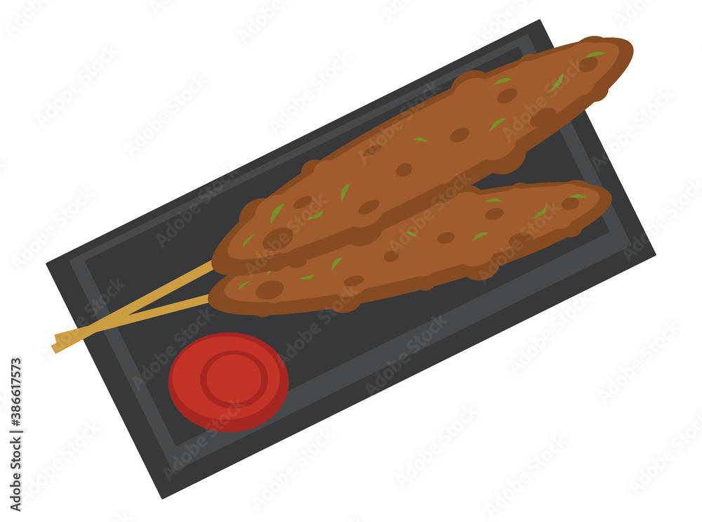 Japanese deep fried meat with ketchup sauce vector Japanese deep fried meat with ketchup sauce vector