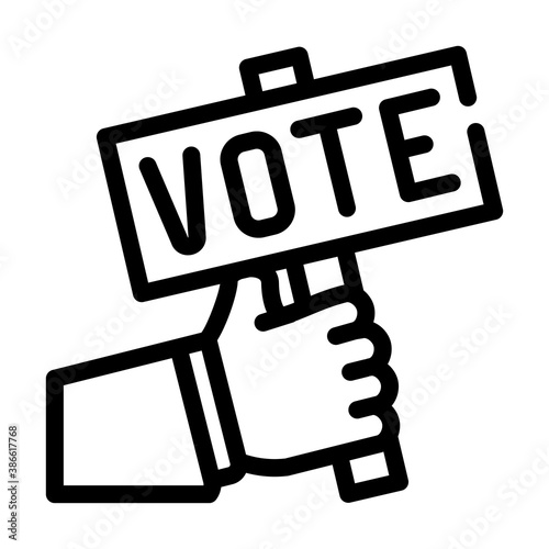 hand holding vote nameplate line icon vector illustration