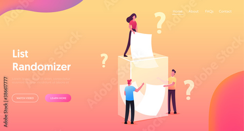 Fortune Telling, Lucky Chance, Lottery Raffle, Prediction Landing Page Template. Tiny Characters Pull Paper Pieces