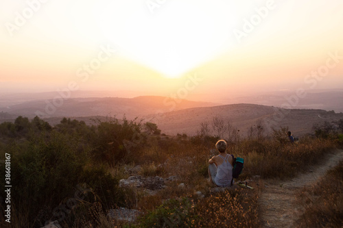 People watching sunset at the Mountain of Winds, Ein Nataf, Jerusalem area.