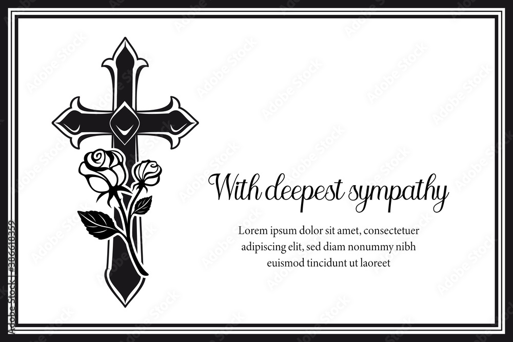 Vecteur Stock Funeral card with gothic medieval cross and roses ...