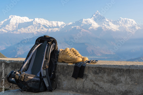 Trecking or hiking equipment set, stock photo