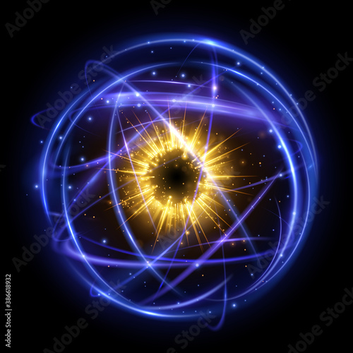 Gold and blue light abstract sphere