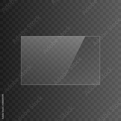 Vector stack. Reflection effect. PNG glass. Transparency. Texture, frame. Glass surface. Window, panoramic glass. Realistic glass.