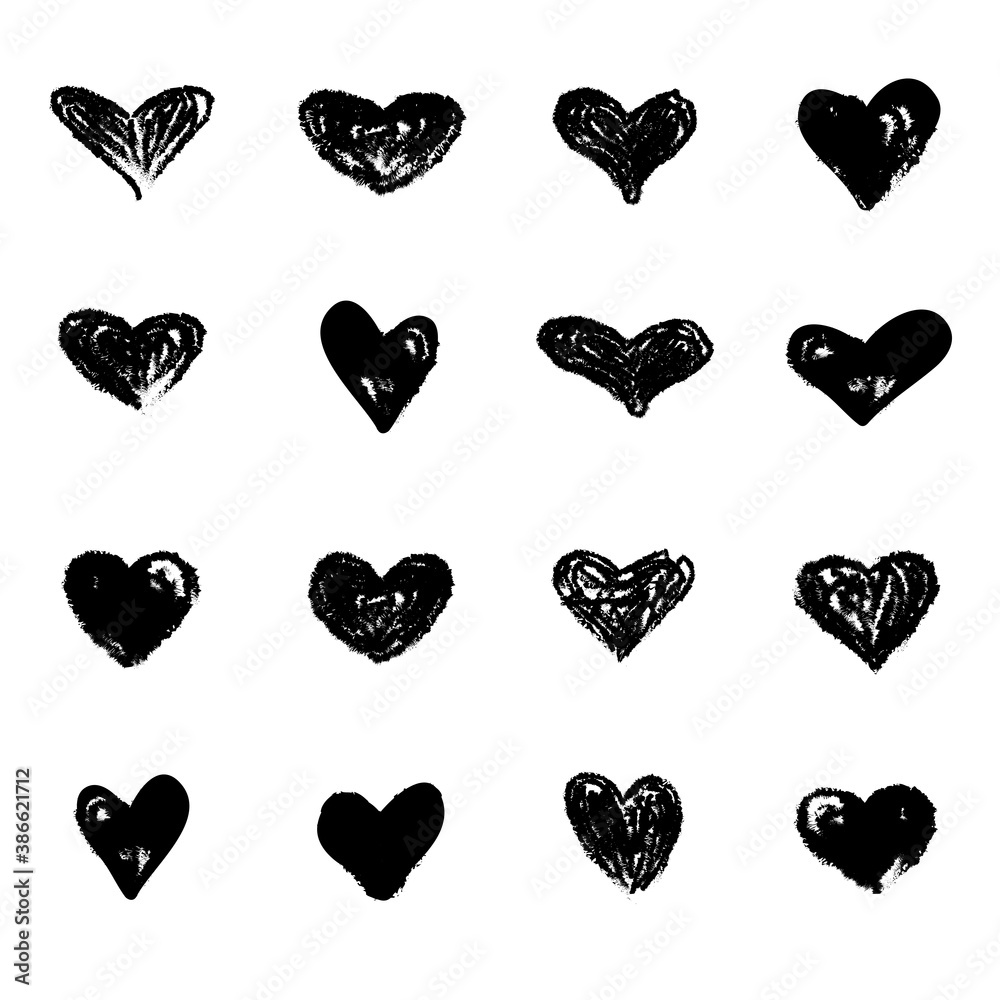Black heart hand drawn icons set isolated on white background ...