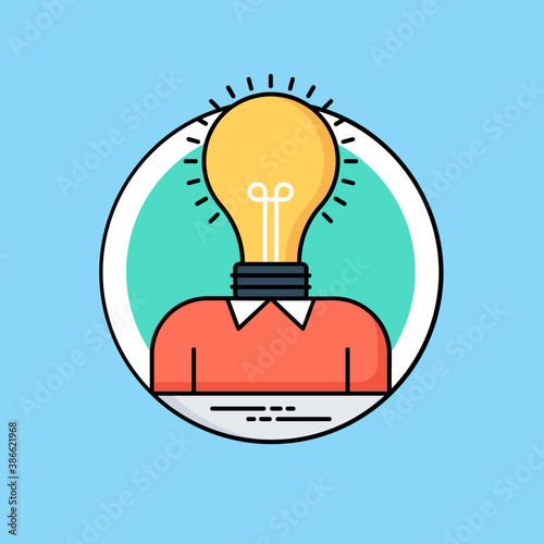 
Body of a human with beaming light bulb at the place of head, idea for personal idea icon
