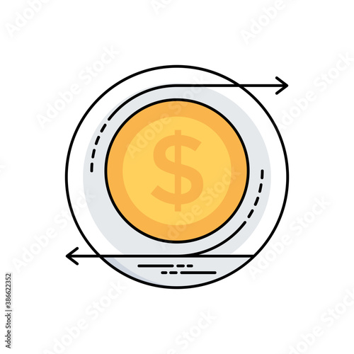 
Diagram showing circle of dollars with arrowheads pointing in different directions, direction to return on investment icon 
 photo