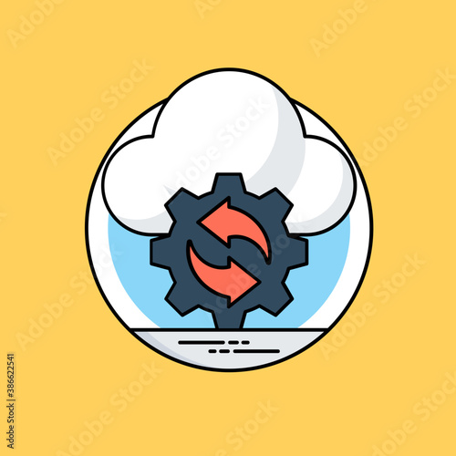 
Gears with refresh symbols and a cloud, scene for backup and recovery icon  

