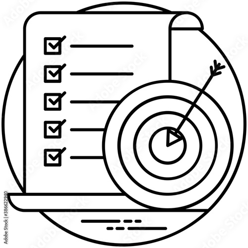 
Paper with done task list and target icon, iconizing success mission 

