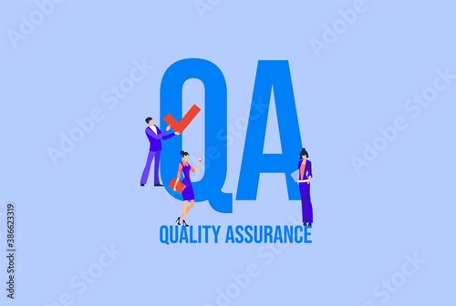 QA Quality assurance. Business management investment business strategy payment by cash and credit card social media marketing technologies vector informational online reference for advertising .