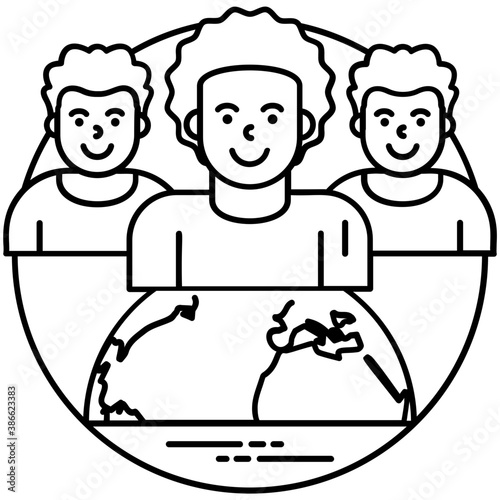 
smiling human avatars attached with each other where one is leading the other two, structuring icon for company structure 
