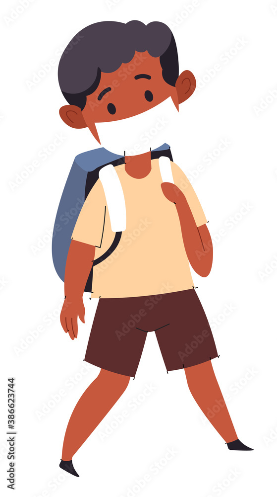 Small kid wearing medical mask going to school Small kid wearing medical mask going to school
