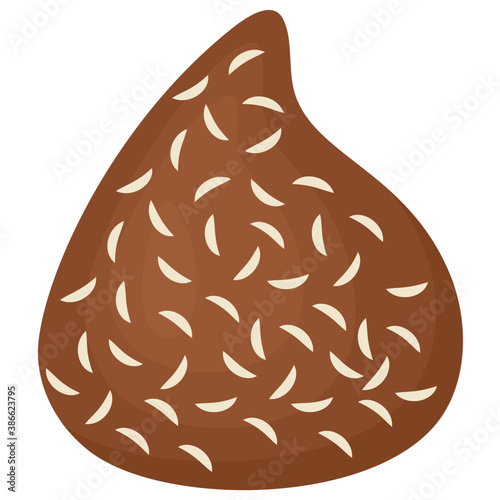 
Chocolate shaped in teardrop with swirls of butterscotch on the top 
