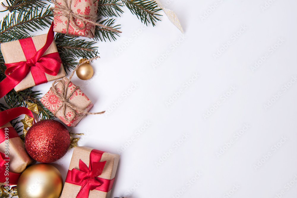 Beautiful Christmas background with presents and decorations