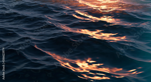 Sun Glare on the Dark Water Surface. Abstract Background. 3D illustration
