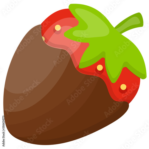 
A fruit like strawberry dipped in the melted chocolate is shown for icon of chocolate covered strawberry  
