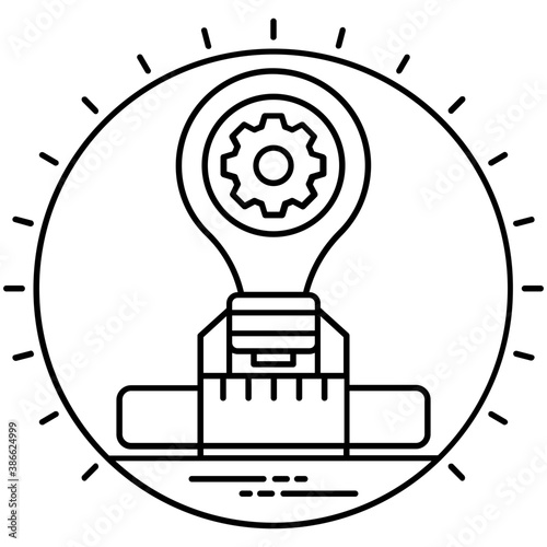 
Round circular shape having light bulb in it with pencil inside, an icon for creative process 
