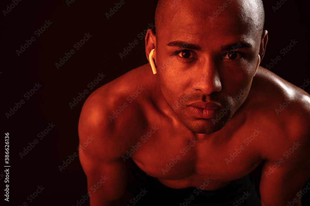 Close-up photo of serious afro american sports man Close-up photo of serious afro american sports man