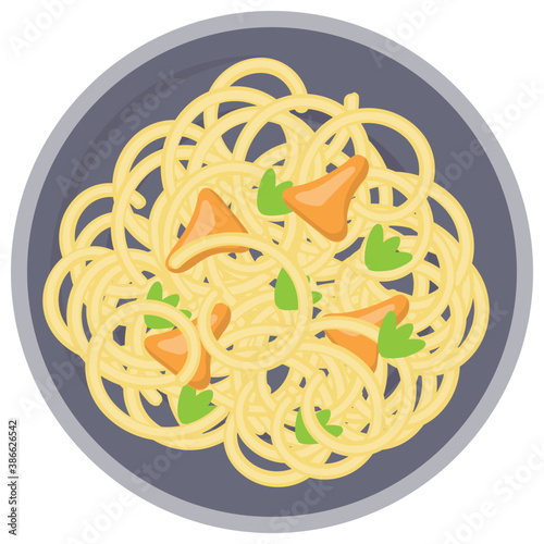 
A bowl loaded with evening snacks depicting icon for noodles 
